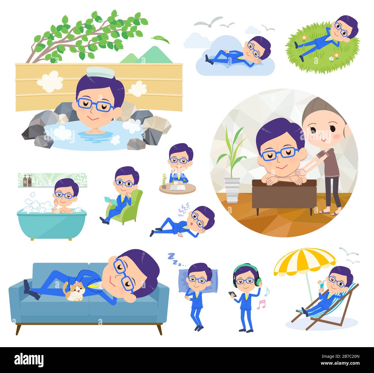 Eine Reihe von Männern über entspannend. Es gibt Aktionen wie Urlaub und Stress Relief. Es ist Vektor Kunst so ist es leicht zu bearbeiten. Stock Vektor