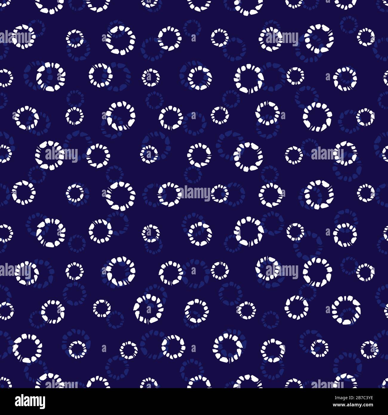 Vektor blau shibori einfacher Kreis polkadot nahtloses Muster. Geeignet für Textil, Geschenkverpackung und Tapete. Stock Vektor