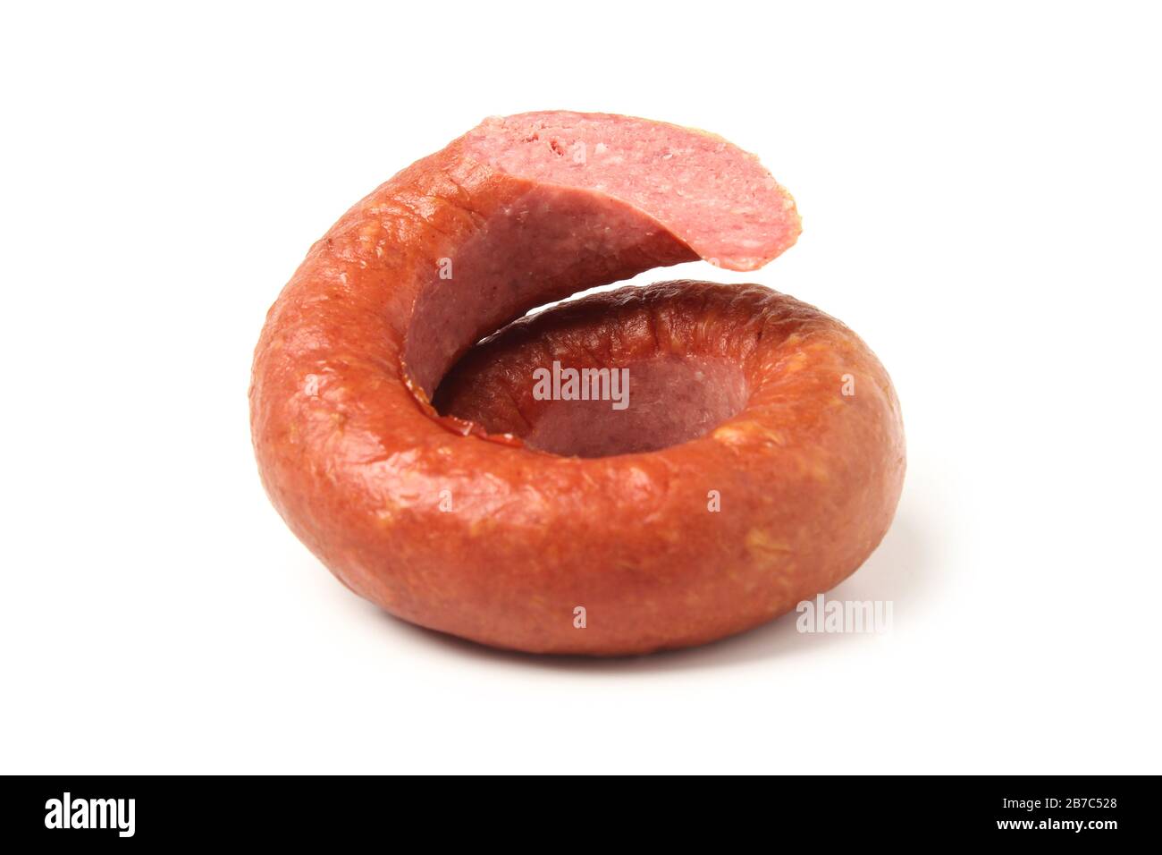 Geräucherte Wurst isoliert auf weiss Stockfoto