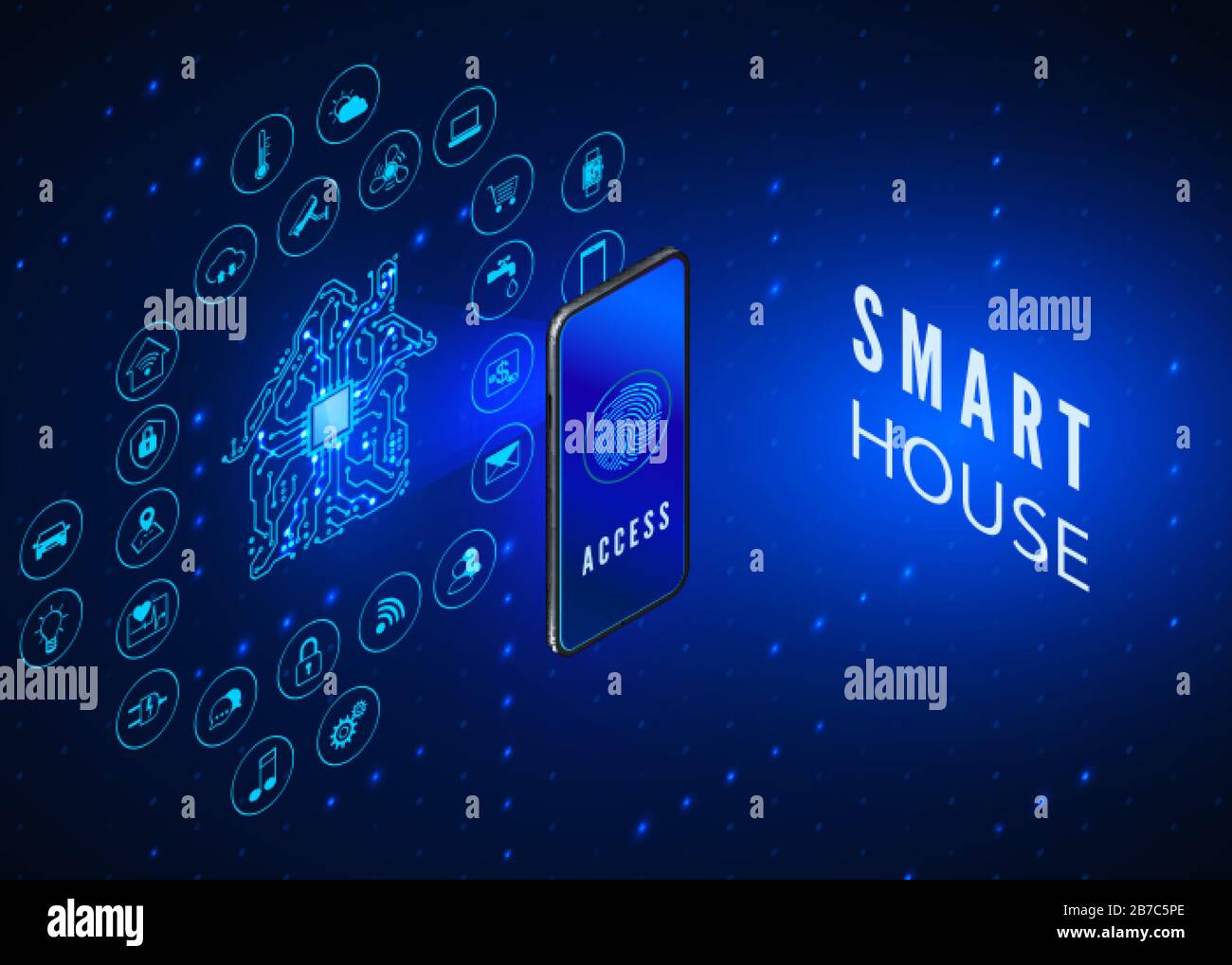 Zugriff auf Smart System über Handy Stock Vektor