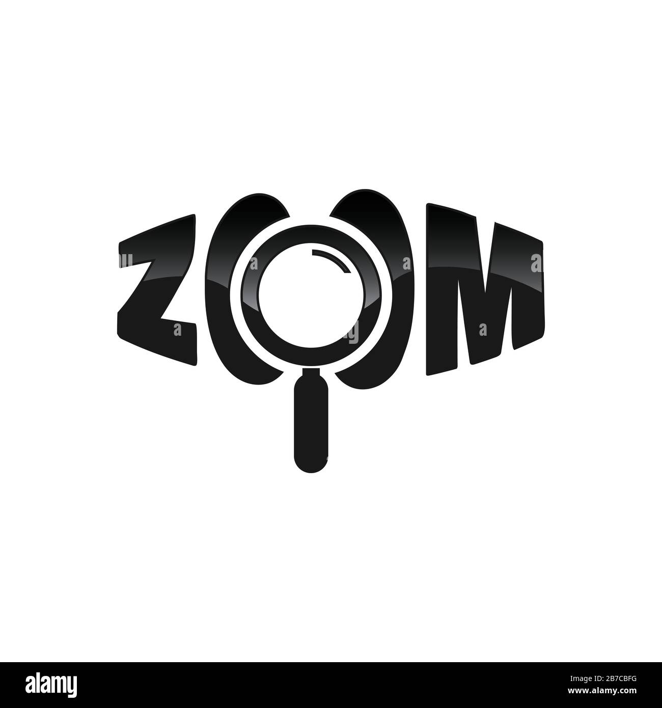 Zoomen Logo Wort. Perspektivisches Zoomwort und Lupensymbol Stock Vektor
