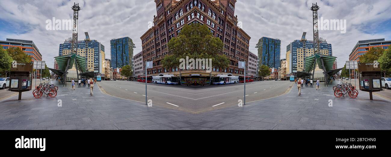 Die abstrakte Syymetrie Art of George Street in Sydney ist die älteste Straße Australiens. Es begann als ein Track von der Seite von Kapitän Arthur Phillip' Stockfoto