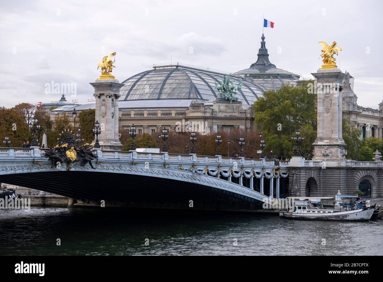 Pont Alexandre III mit Grand Palais des Beaux-Arts alias Grand Palais des Champs-Elysées im Hintergrund, Paris, Frankreich, Europa Stockfoto