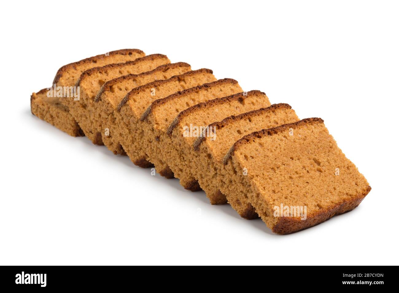 Scheiben traditioneller holländischer Frühstückskuchen isoliert auf weißem Hintergrund Stockfoto