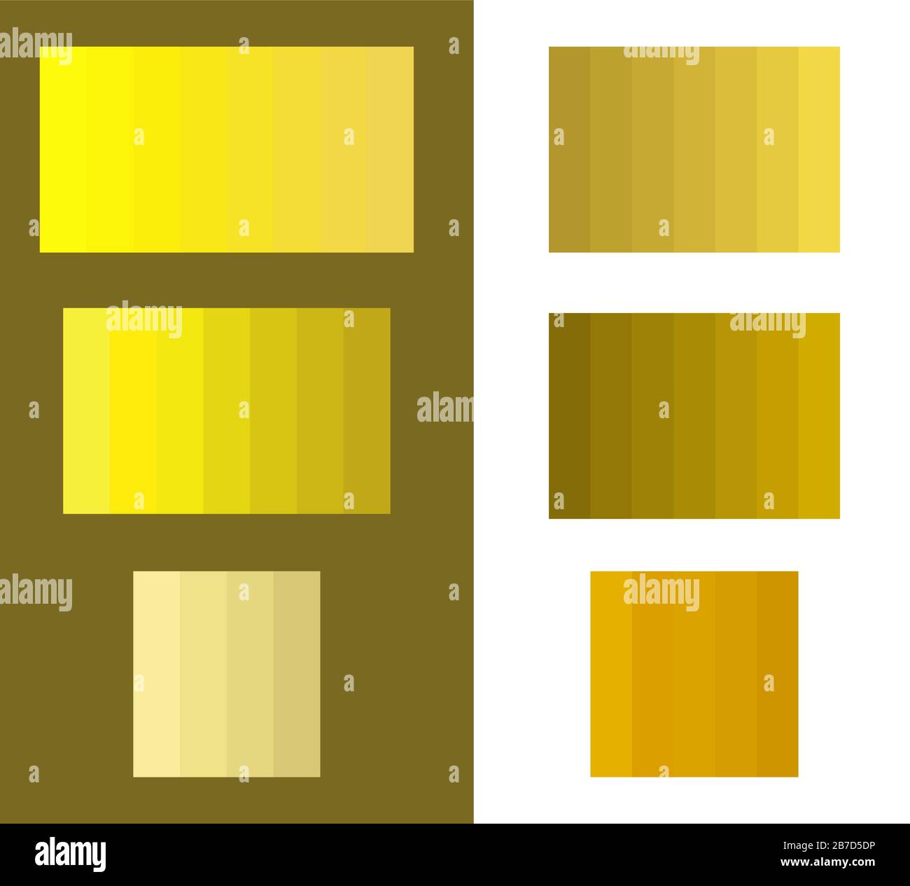 Vektorgrafiksatz für Farbtrendpalette mit goldenem Farbverlauf. Goldene trendige Farbfelder in Innentönen, Farben von Kleidungsstücken, Kunst des Fertigungsdesigns Stock Vektor