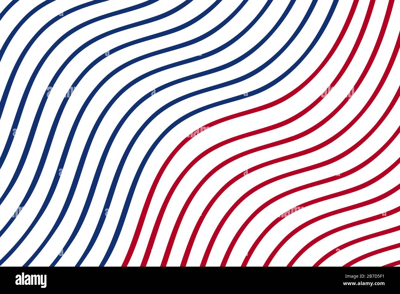 Hintergrund der Kurvenlinie. Abbildung des optischen Täuschungs-Vektors mit blauer und roter Wellenlinie. Abstraktes geometrisches Streifenmuster. Vektorwellen schließen sich. Stock Vektor