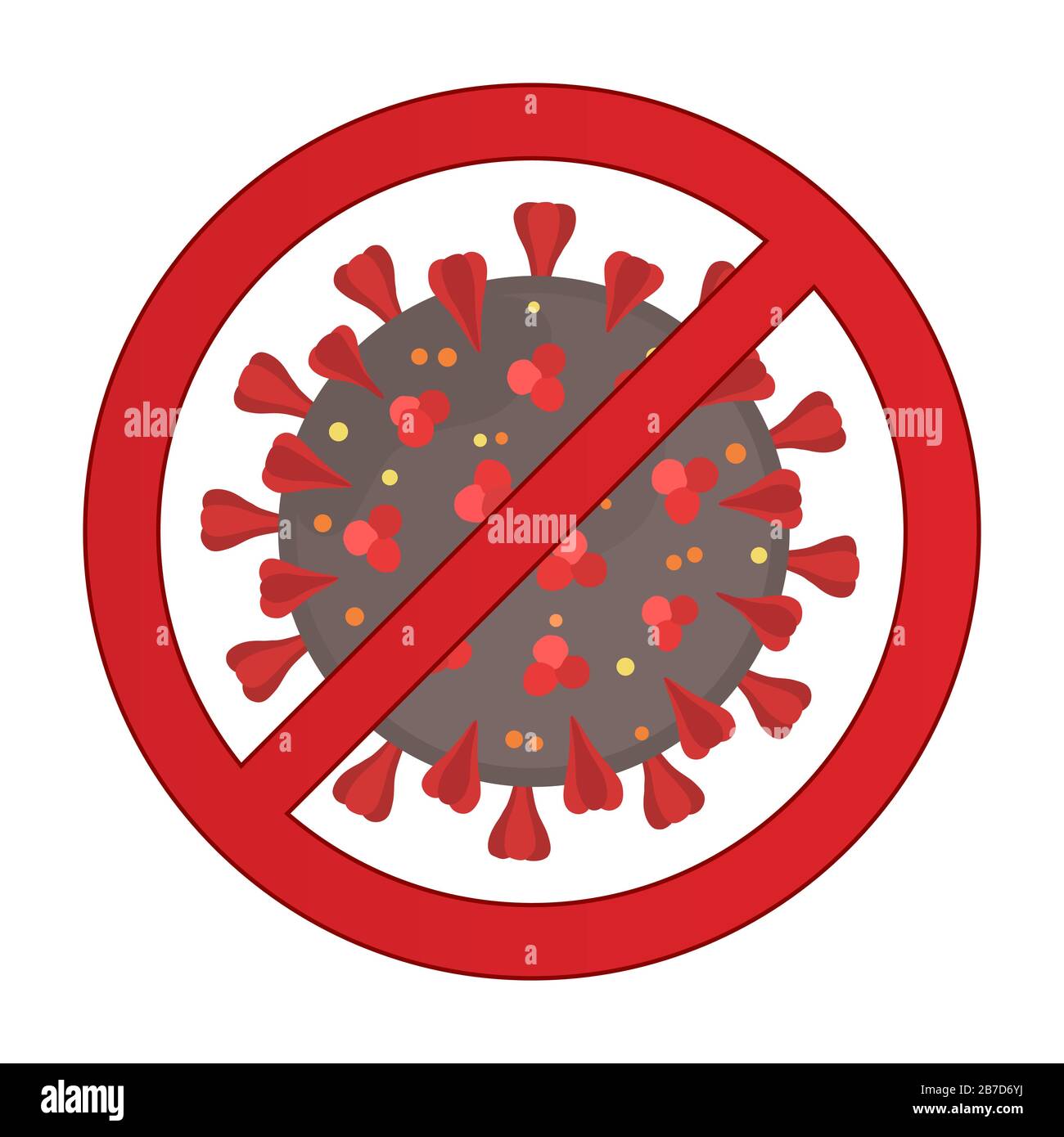 Symbol für Coronavirus mit rotem Verbotsschild. Beenden Sie Coronavirus. Isolierte Vektorgrafiken auf weißem Hintergrund. Stock Vektor