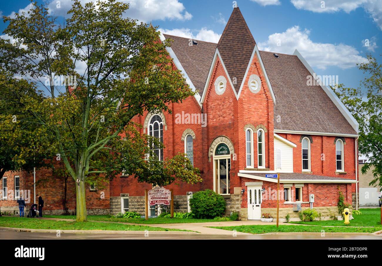 Die Baptistenkirche in einer der schönsten Städte in Ontario, Goderich, Ontario, Kanada, Nordamerika Stockfoto