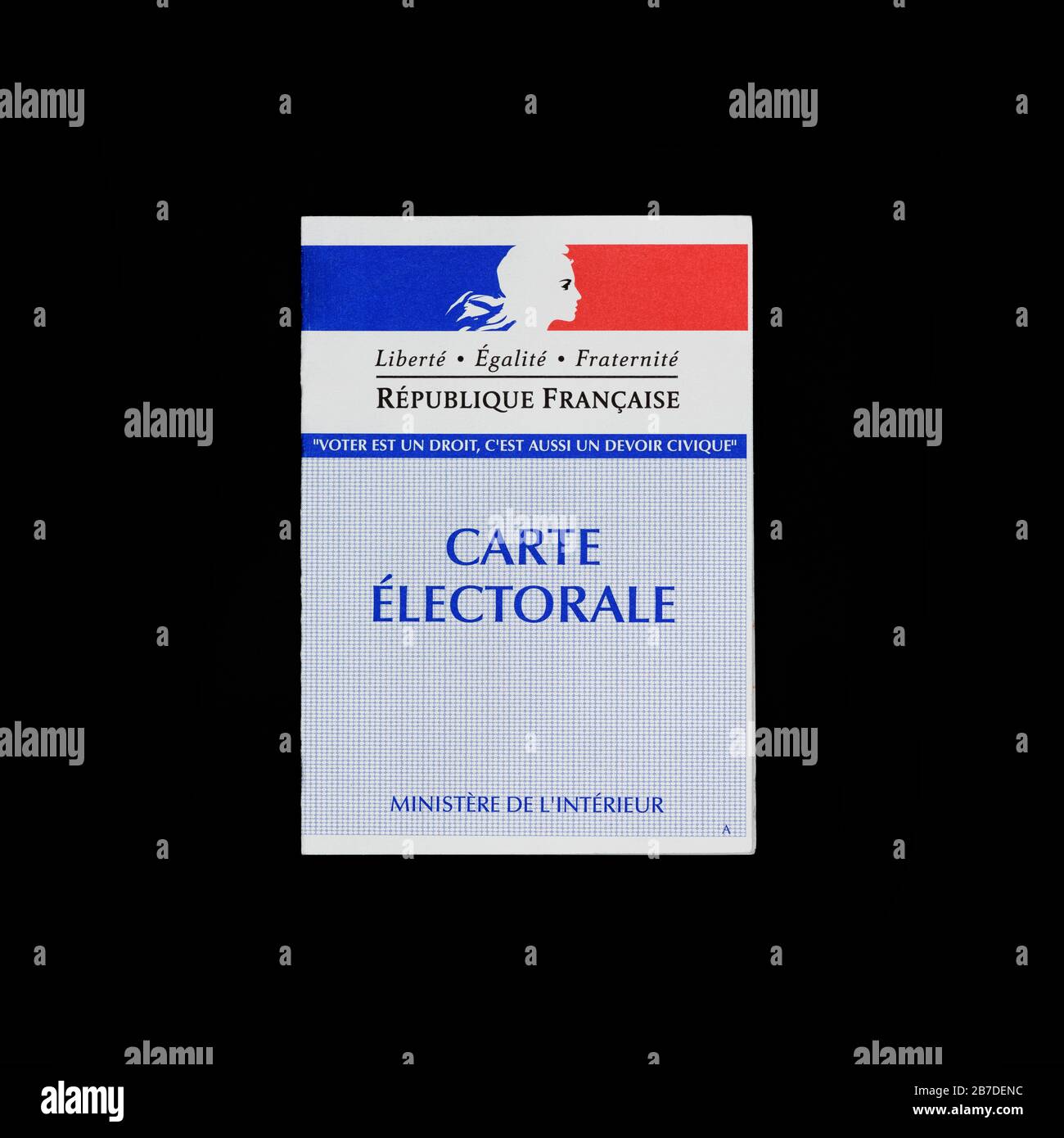 Französische Wählerkarte isoliert auf schwarzem Hintergrund. Stockfoto