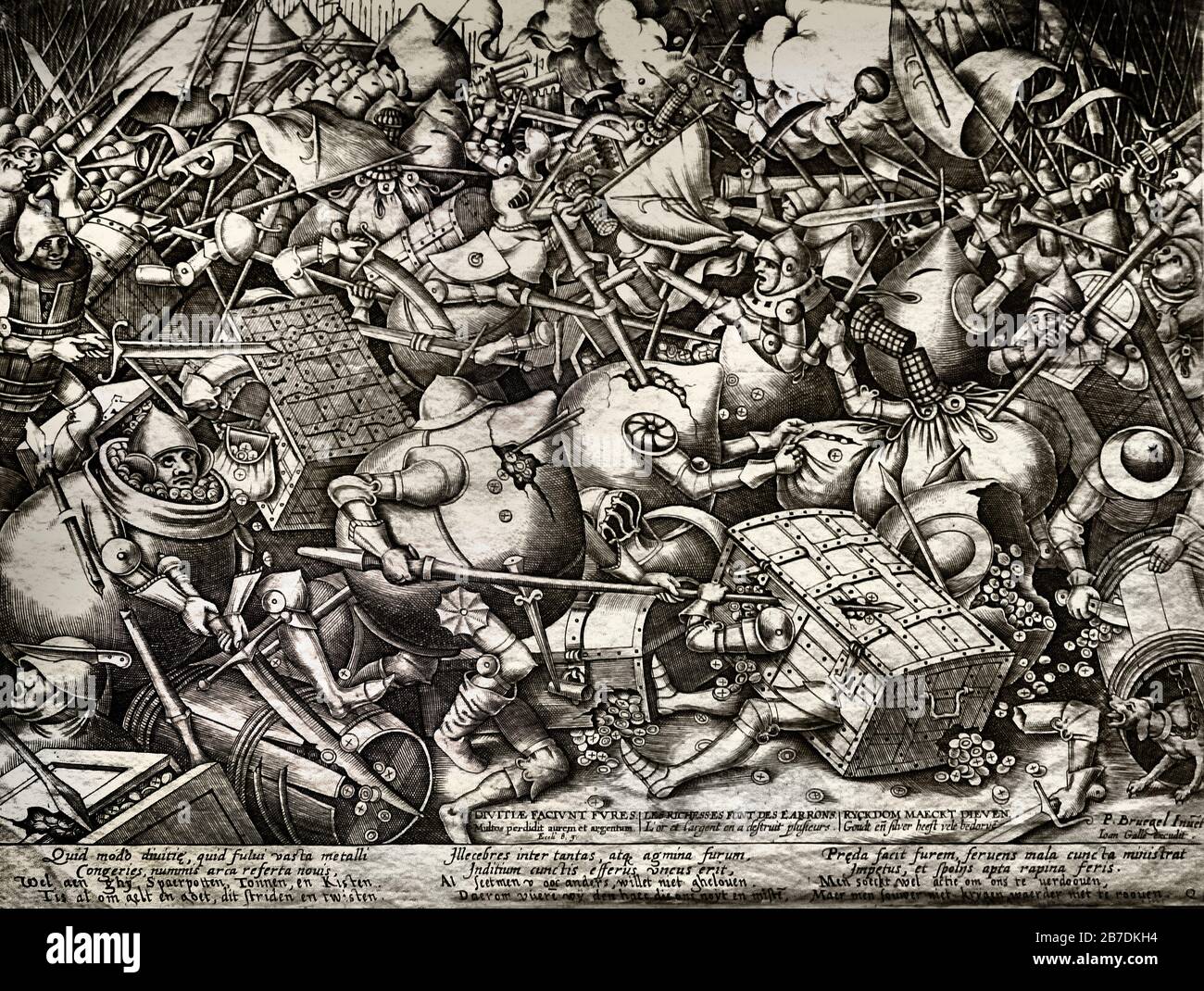 Kampf um Geld 1570 Pieter II Brueghel der ältere zwischen 158-1569 und Pieter van der Heyden 1530-1575, flämische Maler zwischen 16. Und 17. Jahrhundert, Belgier, Belgien. Stockfoto