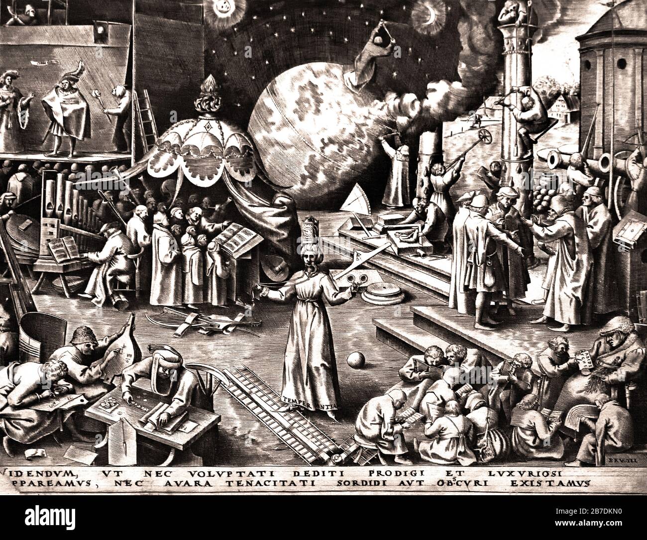Temperance 1560 von Pieter Brueghel dem älteren 1525-1569 und Philips Galle 1537-1612 Familie Brueghel ( Bruegel oder Breughel ), flämische Maler 16.-17. Jahrhundert, Belgier, Belgien. Stockfoto
