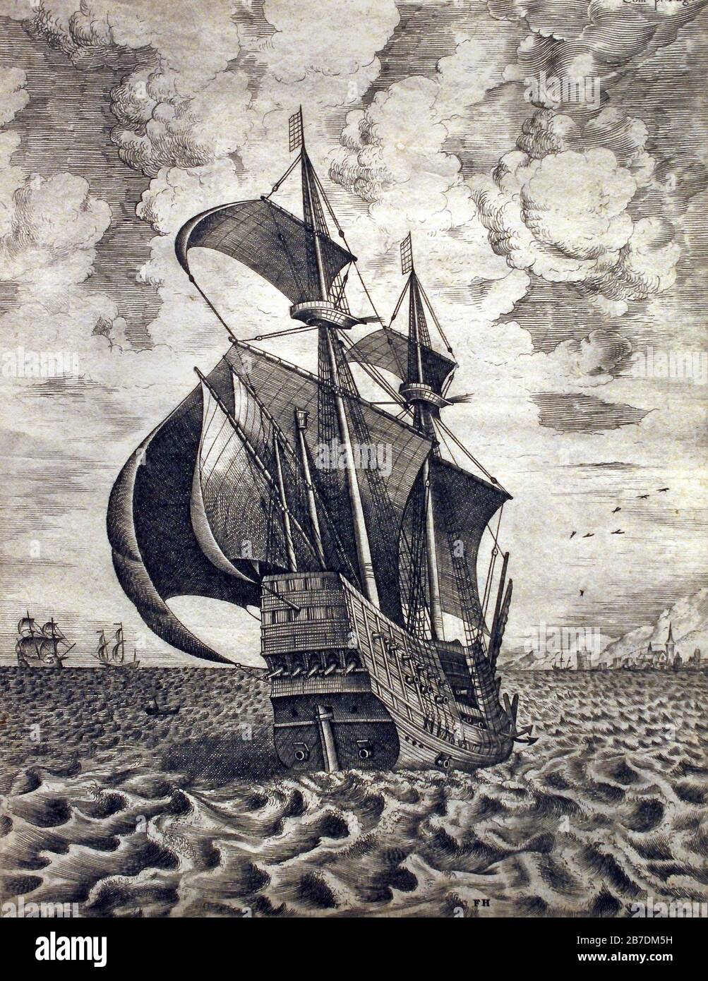 Bewaffnete vier Mastschiffe, die für einen Hafen 1561-1562 von Pieter Brueghel dem älteren 1525-1562 und Frans Huys 1522-1562 die Familie Brueghel ( Bruegel oder Breughel ), flämische Maler 16.-17. Jahrhundert, Belgier, Belgien, anstellen. Stockfoto