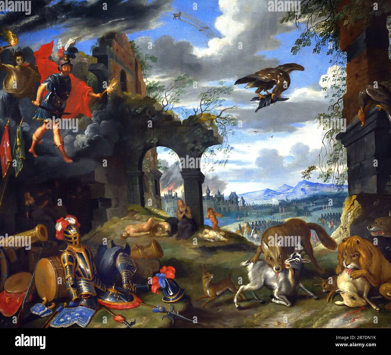 Allegorie des Krieges von Jan Brueghel, dem jüngeren 1601-1678, der Familie Brueghel ( Bruegel oder Breughel ), flämischen Malern 16.-17. Jahrhundert, Belgier, Belgien. Stockfoto