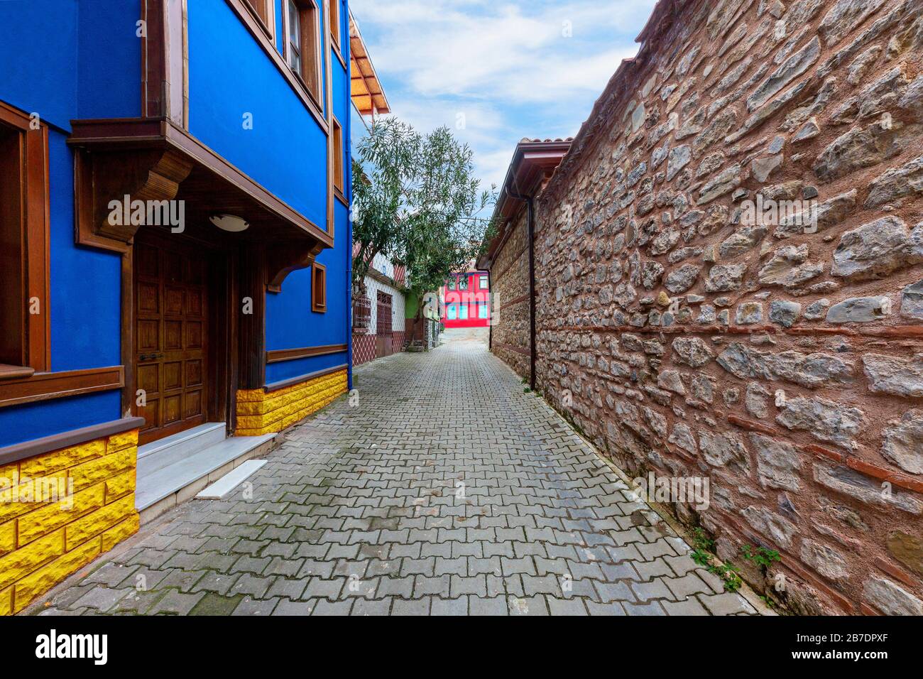 Bunte Häuser in der Stadt Trilye, Bursa, Türkei Stockfoto