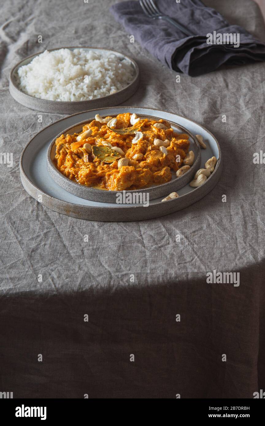 Tradischional Indian Food Lamb Korma mit Kaschew. Stockfoto