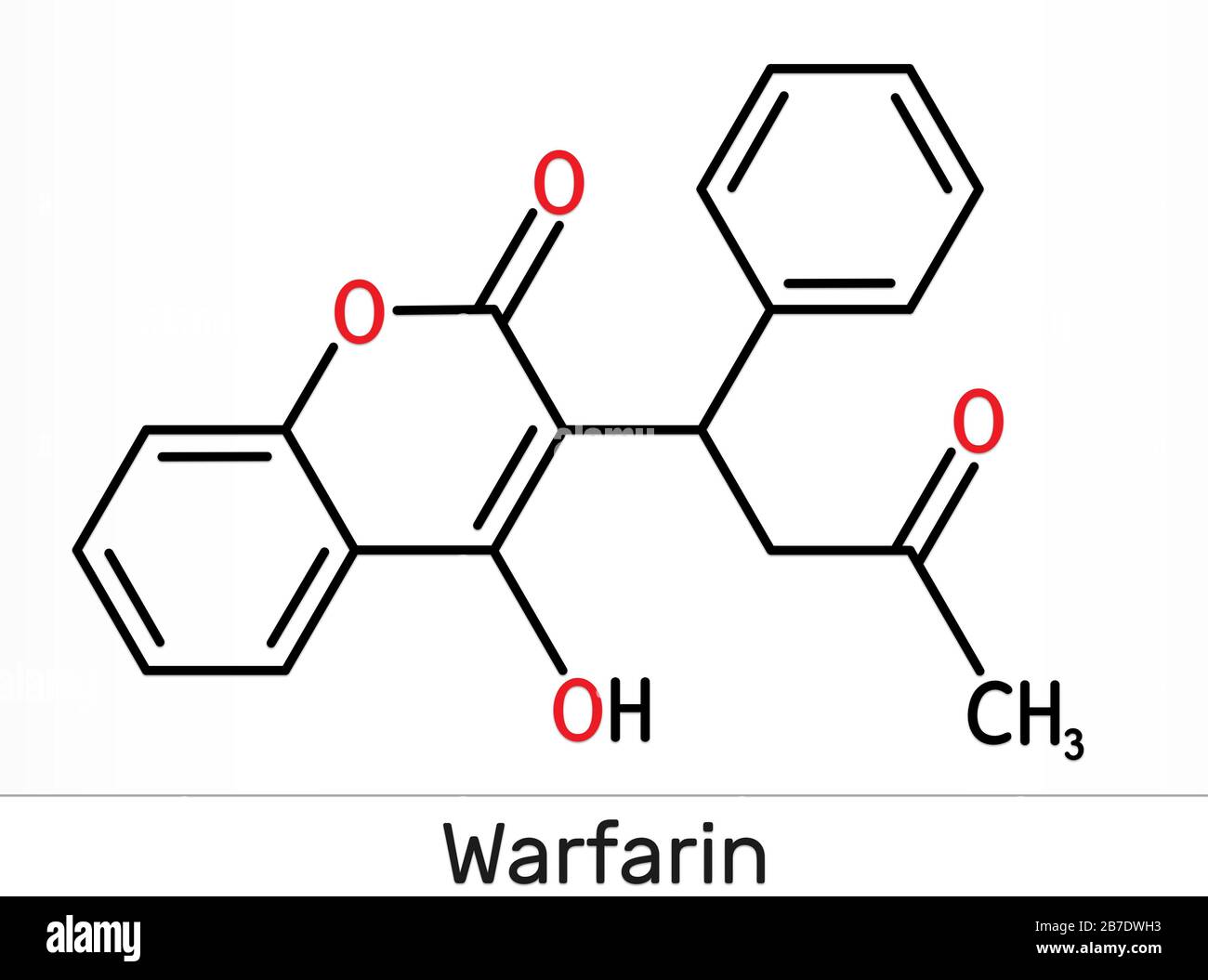 Warfarin, C19H16O4Molekül. Warfarin ist ein Antikoagulantium, das