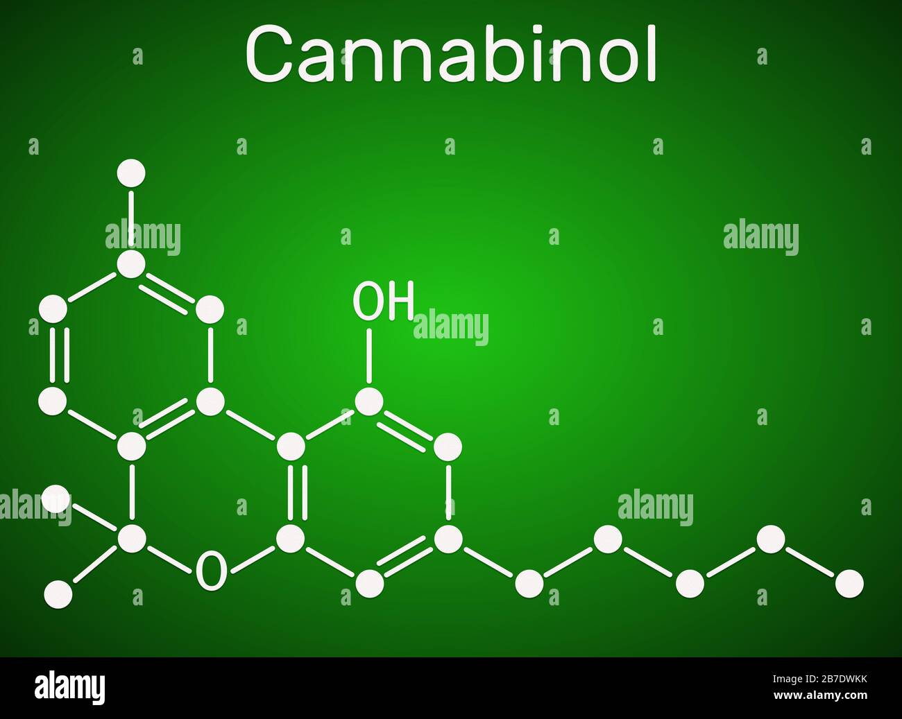 Cannabinol, CBN-Molekül. Schwach psychoaktives Cannabinoid ist ein Metabolit von Tetrahydrocannabinol. Strukturelle chemische Formel. Abbildung Stockfoto