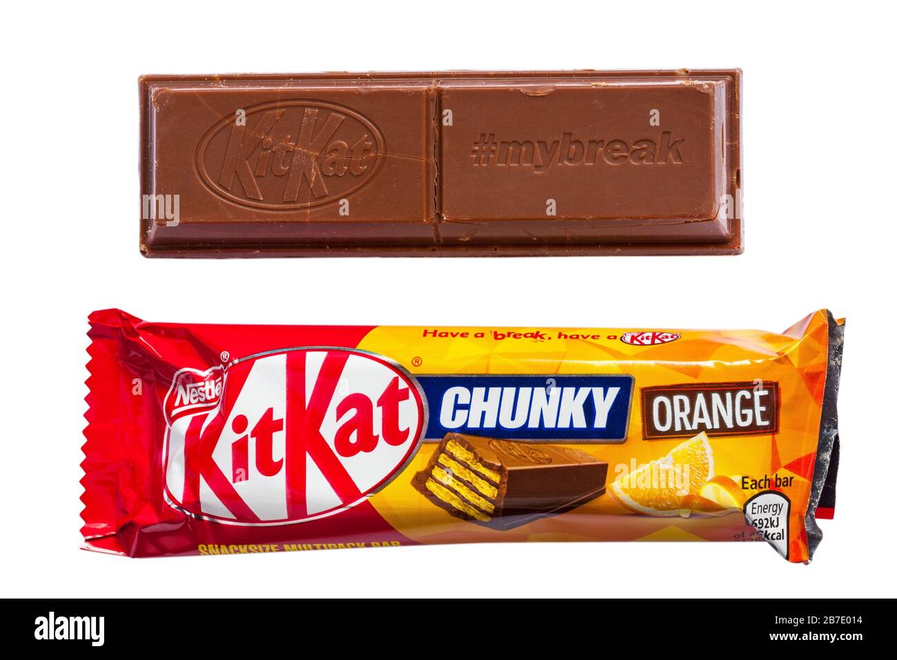 Nestle KitKat Chunky orange Schokolade auf weißem Hintergrund - knusprige wafer Finger mit orange aromatisiert Milchschokolade - Kit Kat Stockfoto