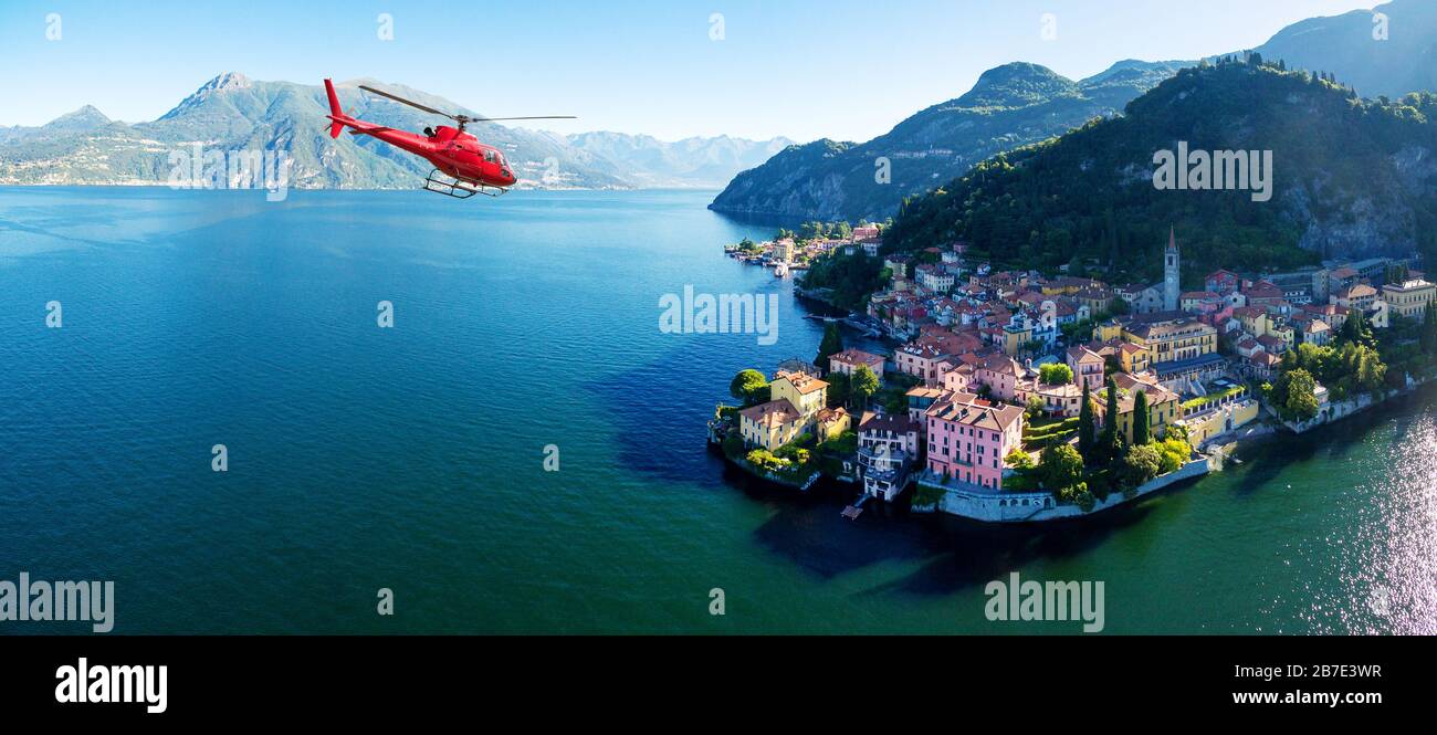 Varenna - Comer See (IT) - Touristenflug mit Hubschrauber Stockfoto