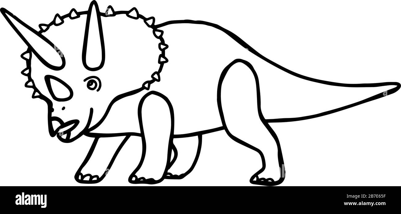 Dinosaurier Triceratops Malbuch für Kinder und Erwachsene. Stylische, handgezeichnete Antistress-Farbseite. Vector Outline T Rex Illustration. Stock Vektor