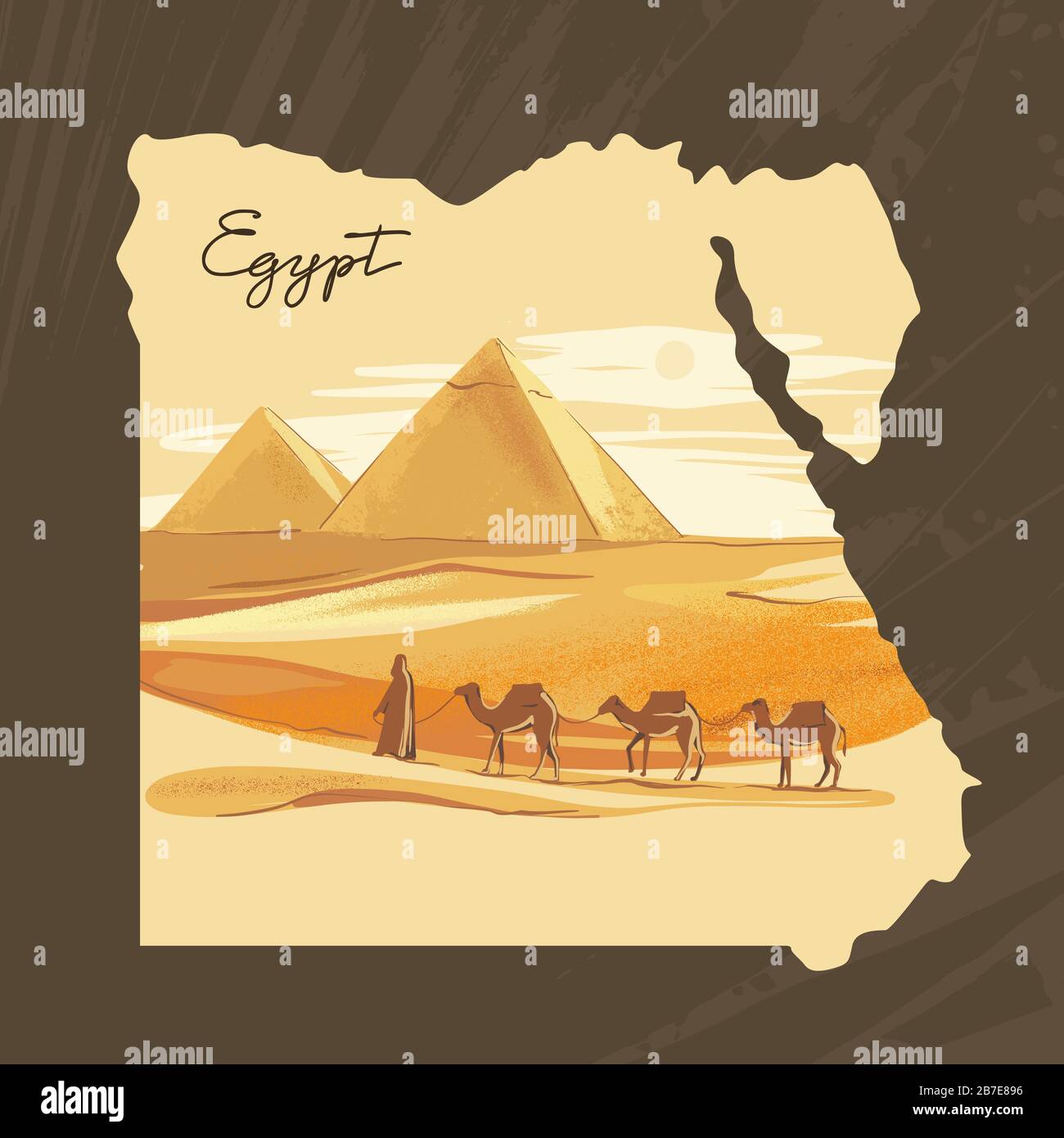 Vektorgrafiken der Großen Sphinx in Gizeh, die auf der Ägyptenkarte mit den Pyramiden Ägyptens beschriftet sind Stock Vektor