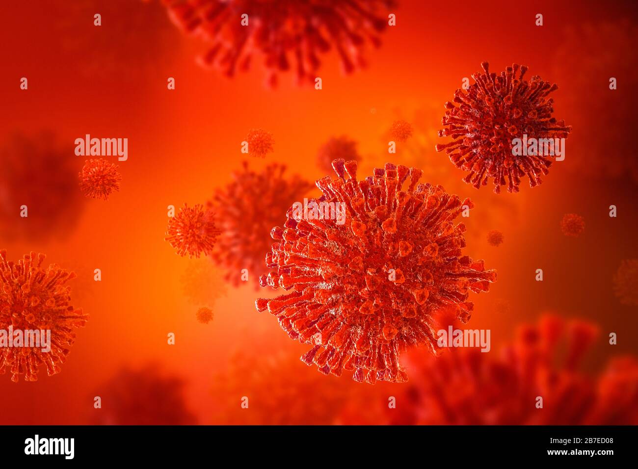 3D-Darstellung des Virus/Coronavirus Nahaufnahme. Stockfoto