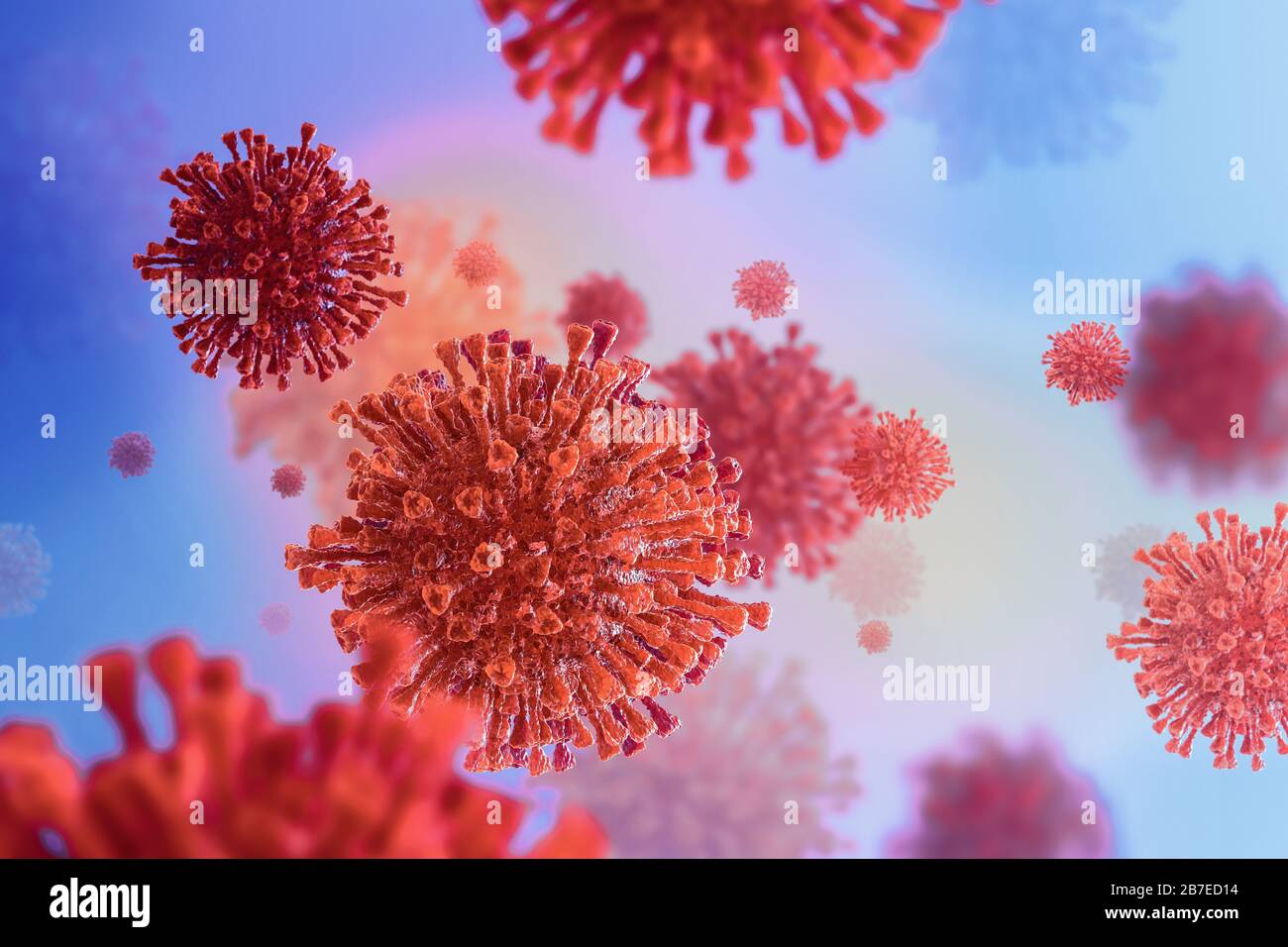 3D-Darstellung von Viren/Coronavirus/Bakterien Nahaufnahme Stockfoto