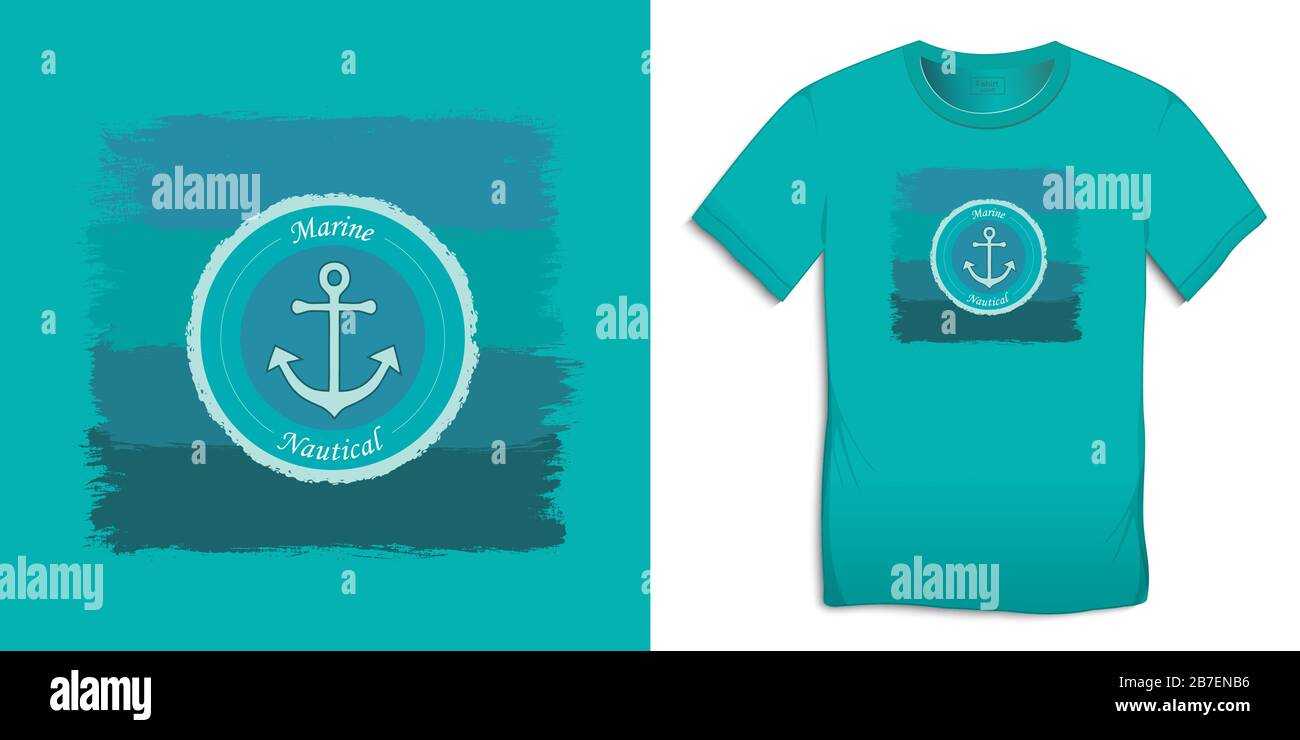 Druck auf T-Shirt Farben Grafikdesign, Farbe und Logo Anker, isoliert auf Hintergrundvektor Stock Vektor