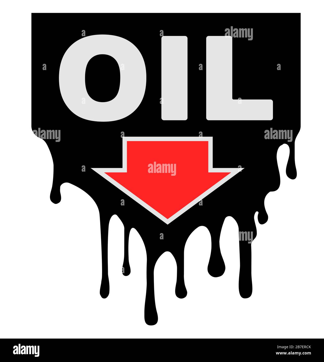 Die Ölpreise werden mit Tropfen und Pfeil nach unten gestaltet, was einen Rückgang der Ölpreise anzeigt. Stock Vektor