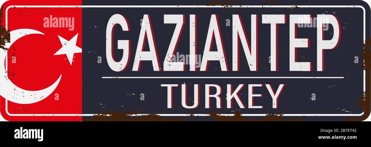 Willkommen bei Gaziantep Retro Souvenir von einem der beliebtesten Sommerziele der Türkei. Vektorgrafik-Illustration auf weißem Hintergrund Stock Vektor