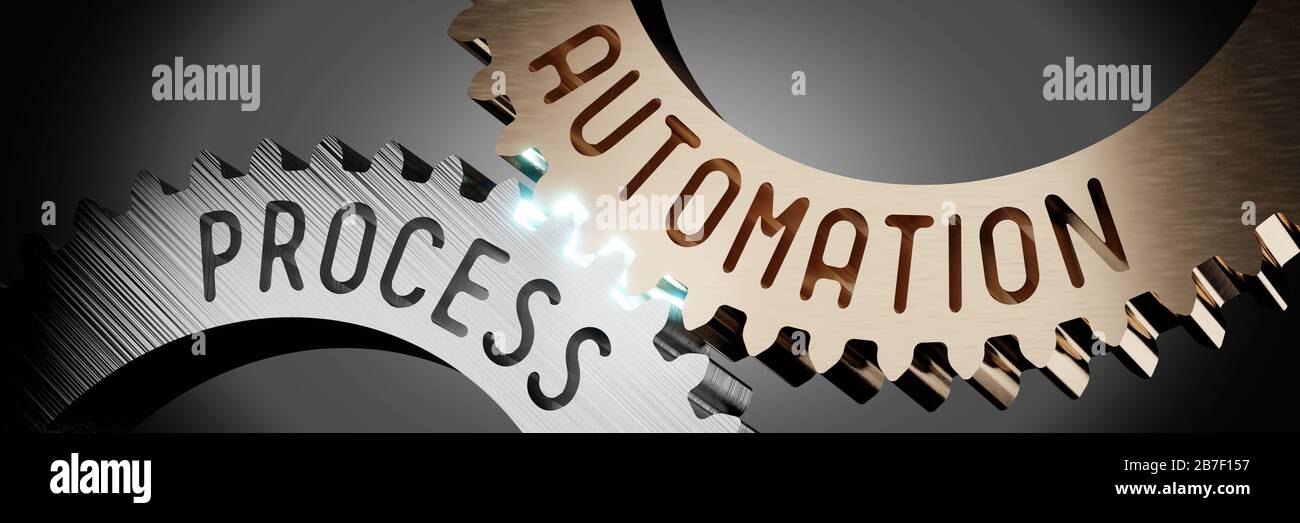 Automatisierungsprozess - Gears Concept - 3D-Abbildung Stockfoto