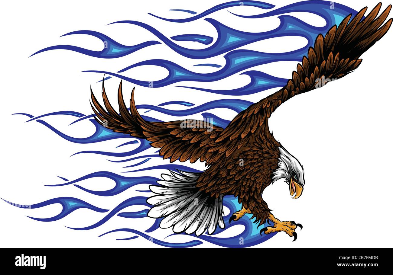 Vektordarstellung von Eagle mit Flammenblau Stock Vektor