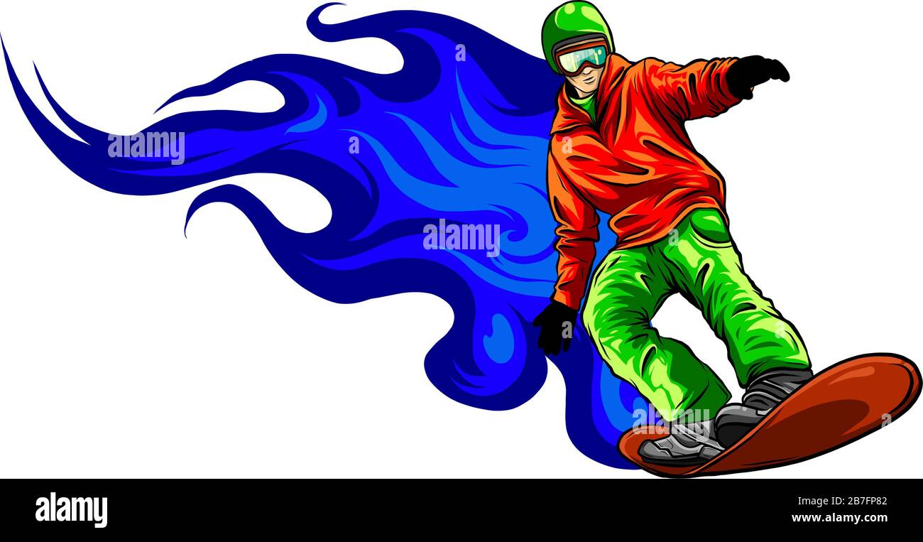 Snowboarder krähen auf Feuervektor illustriert Design Stock Vektor