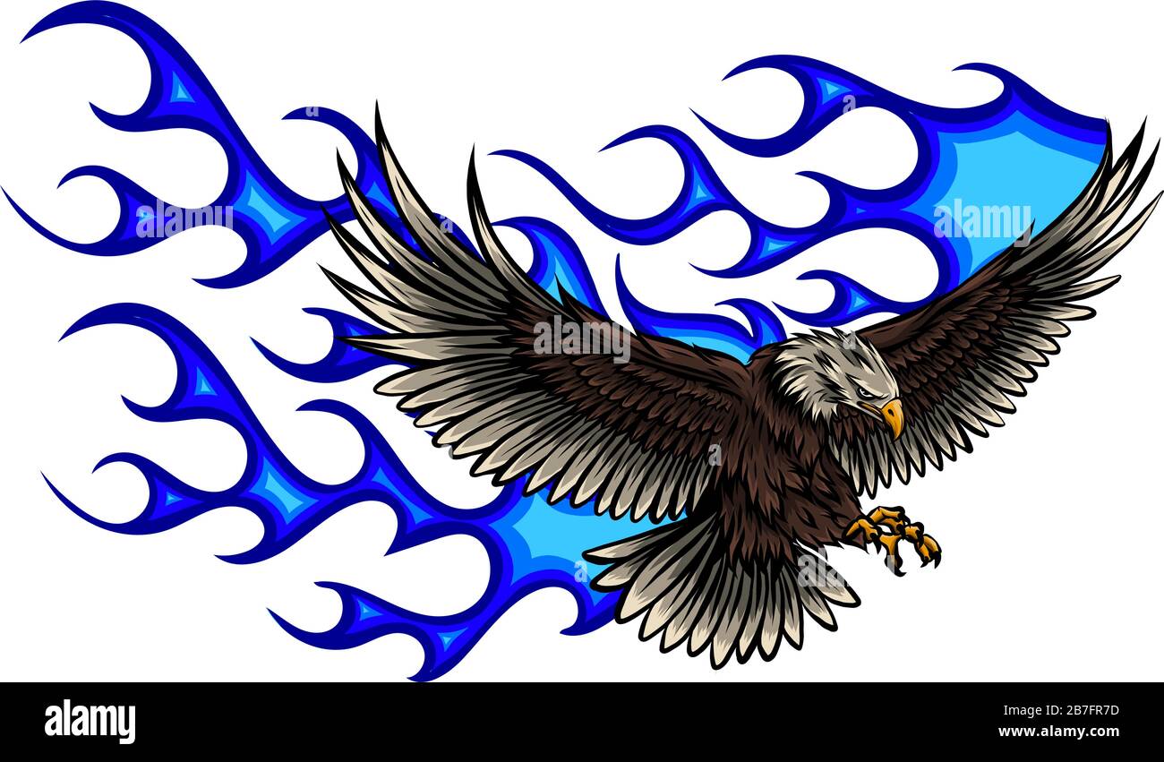 Vektordarstellung von Eagle mit Flammenblau Stock Vektor