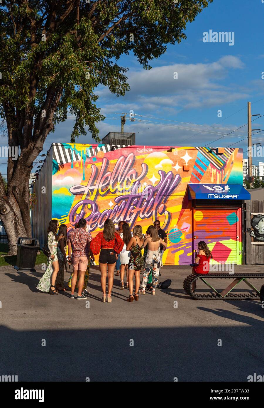 Besucher in Wynwood Walls, Wynwood Art District, Miami, Florida, USA. Stockfoto