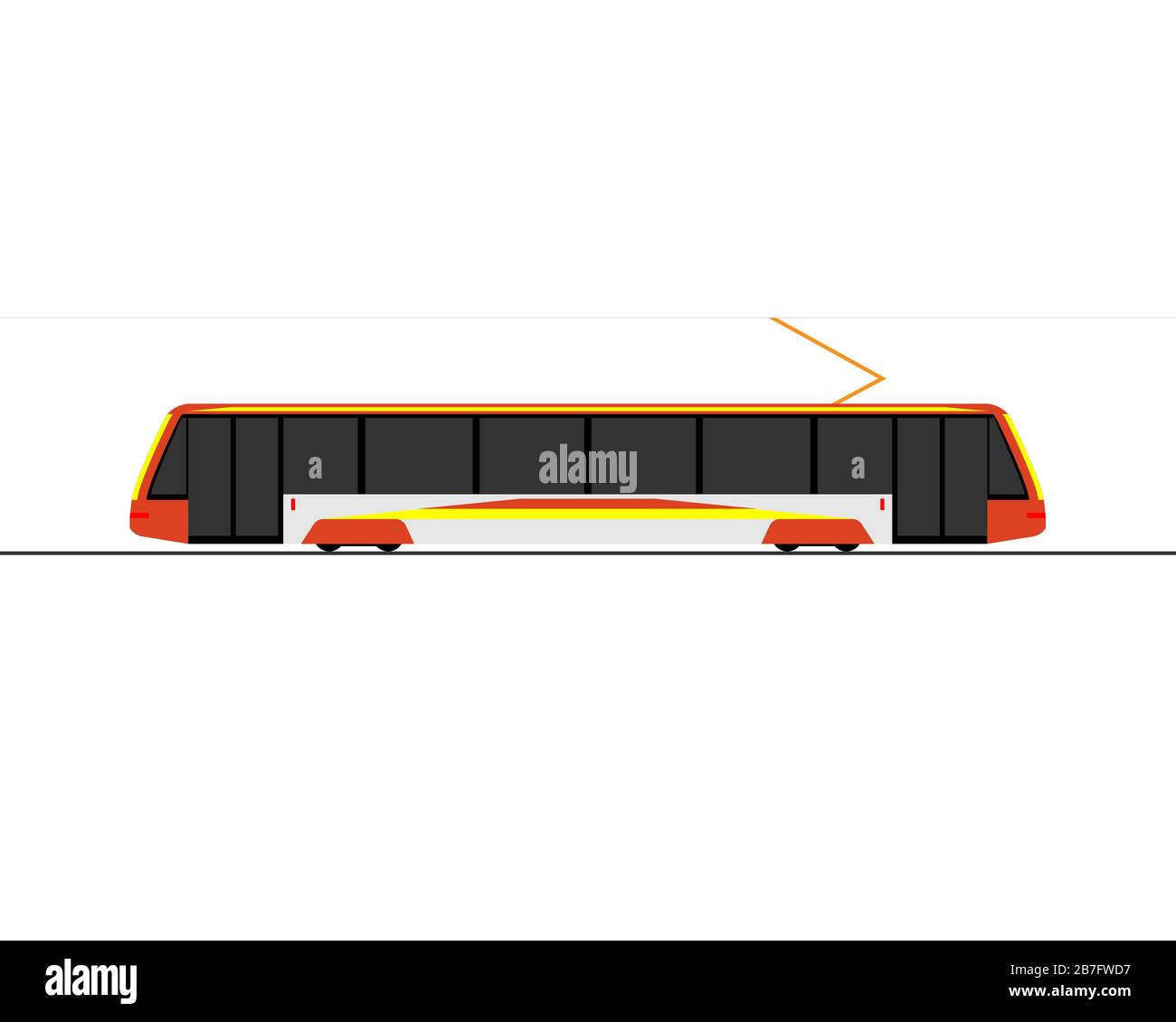 Symbol einer modernen Straßenbahn. Seitenansicht. Vektorgrafiken auf weißem Hintergrund. Stock Vektor