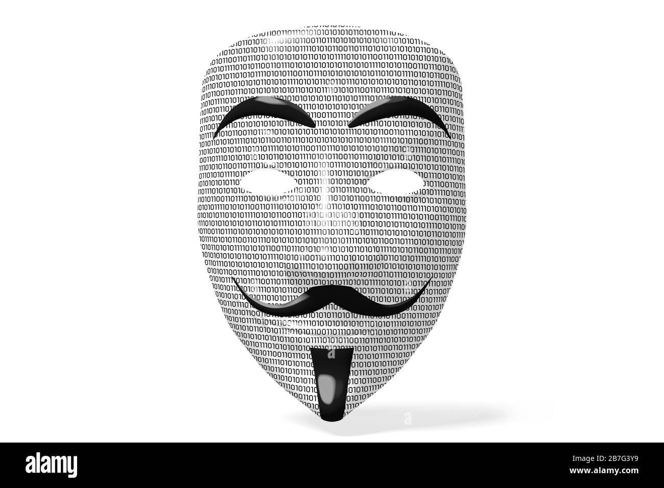 Anonyme Maske mit Binärcode - isoliert auf weißem Hintergrund Stockfoto