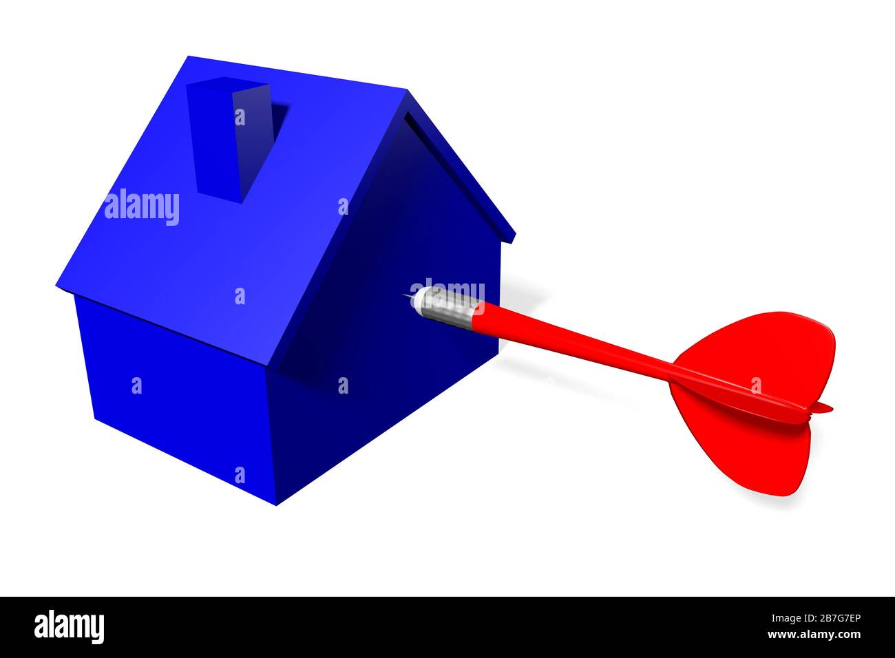 3D-Haus, Darts Illustration - Immobilienkonzept Stockfoto