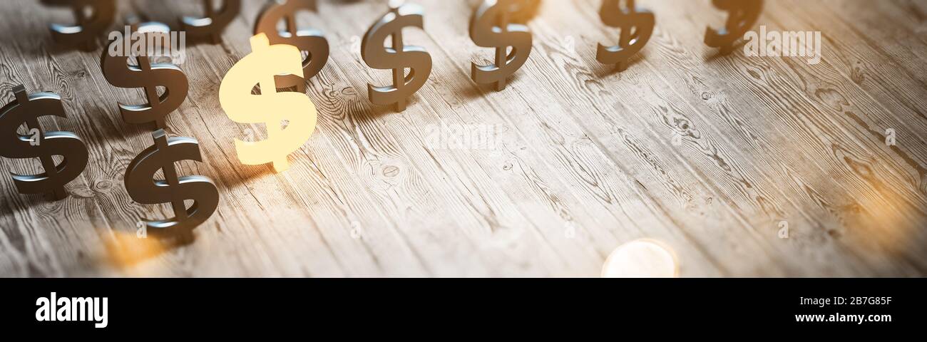 US-Dollar. Geldmittel, Einnahmen und Ersparnisse. 3D-Rendering Stockfoto