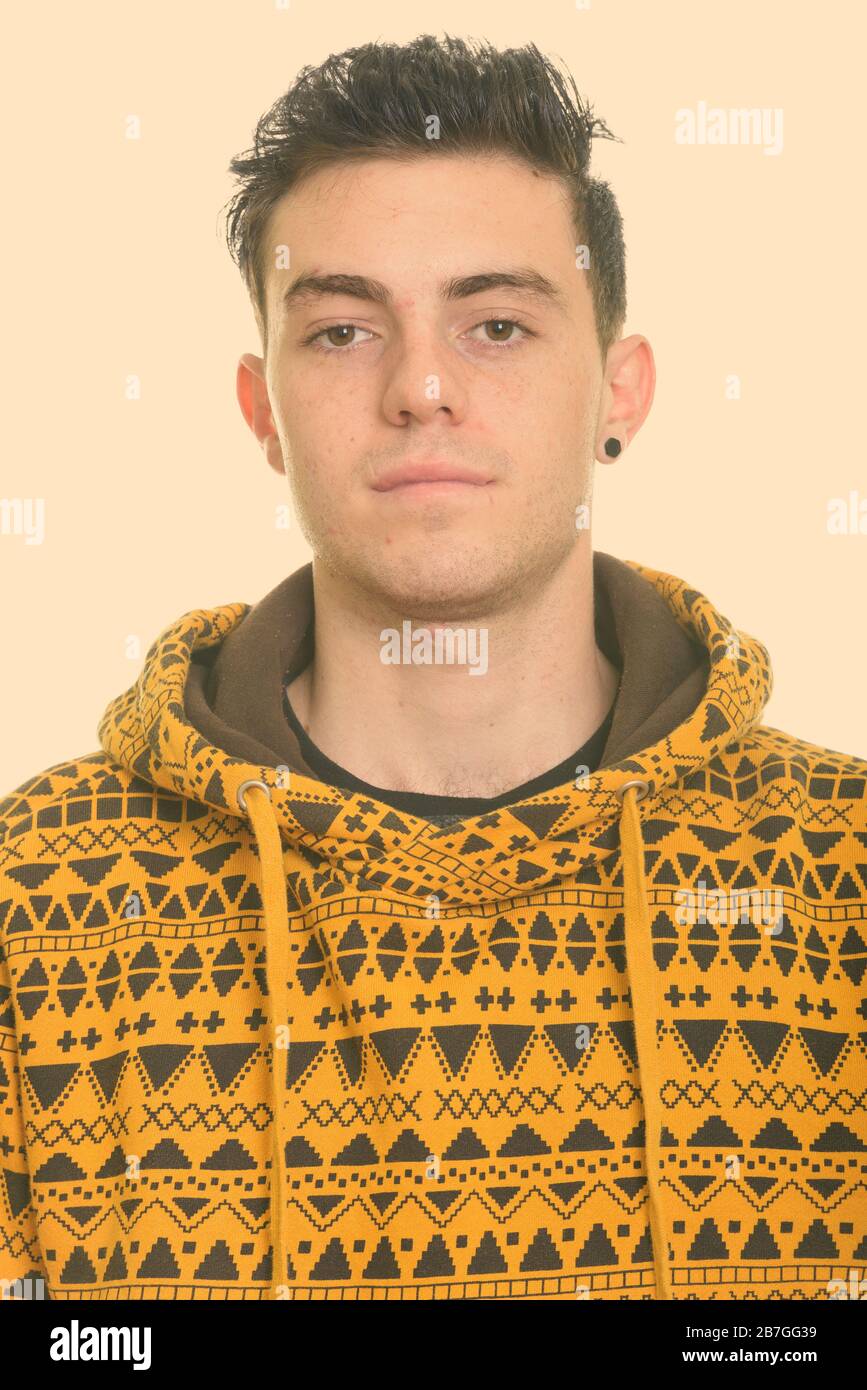 Gesicht des jungen Mannes hoodie tragen Stockfoto