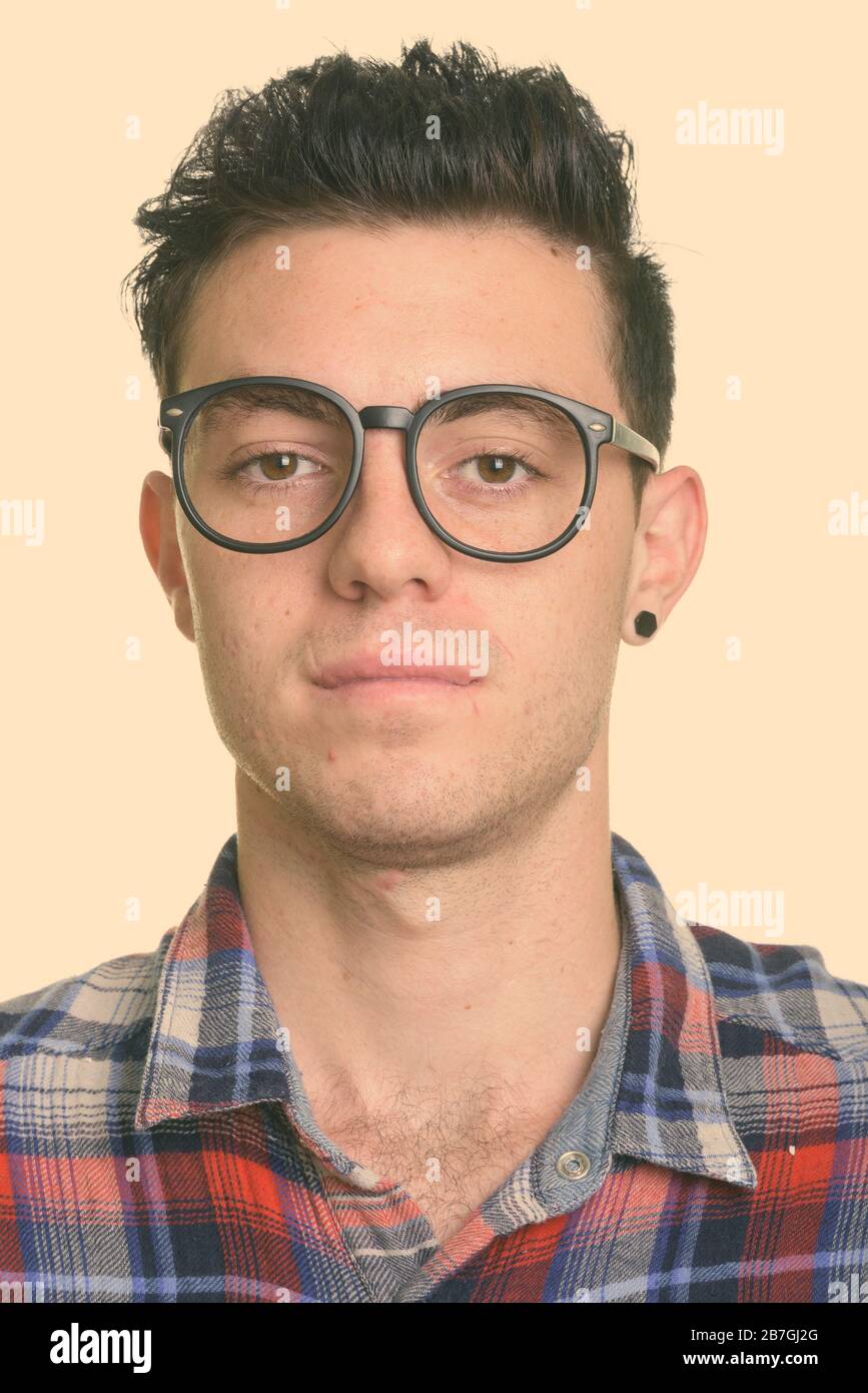Gesicht des jungen Mannes, Brillen tragen Stockfoto