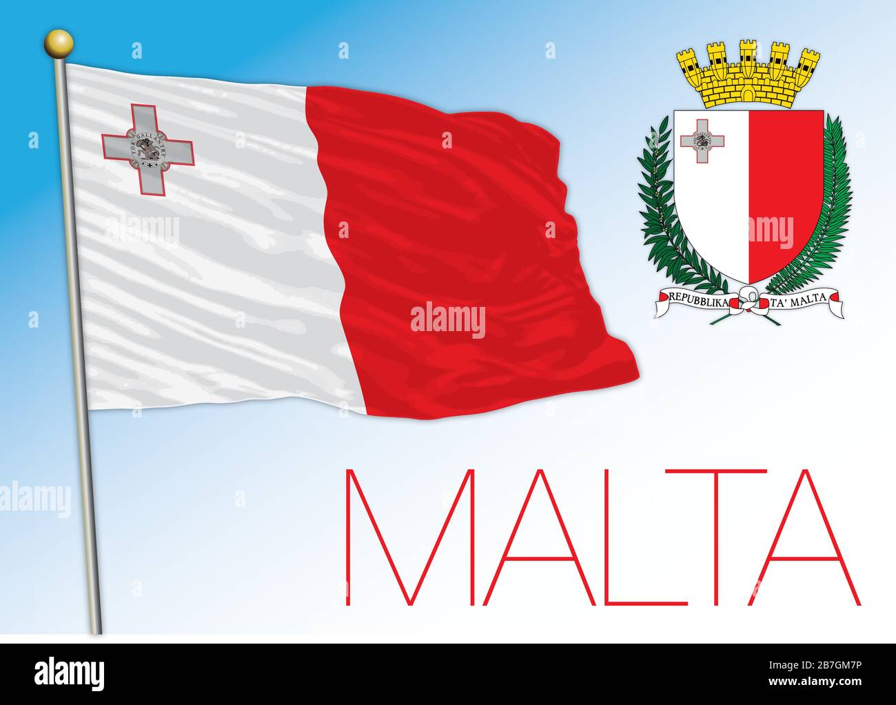 Offizielle Nationalflaggen und -Wappen Maltas, Europäische Union, Vektorgrafiken Stock Vektor