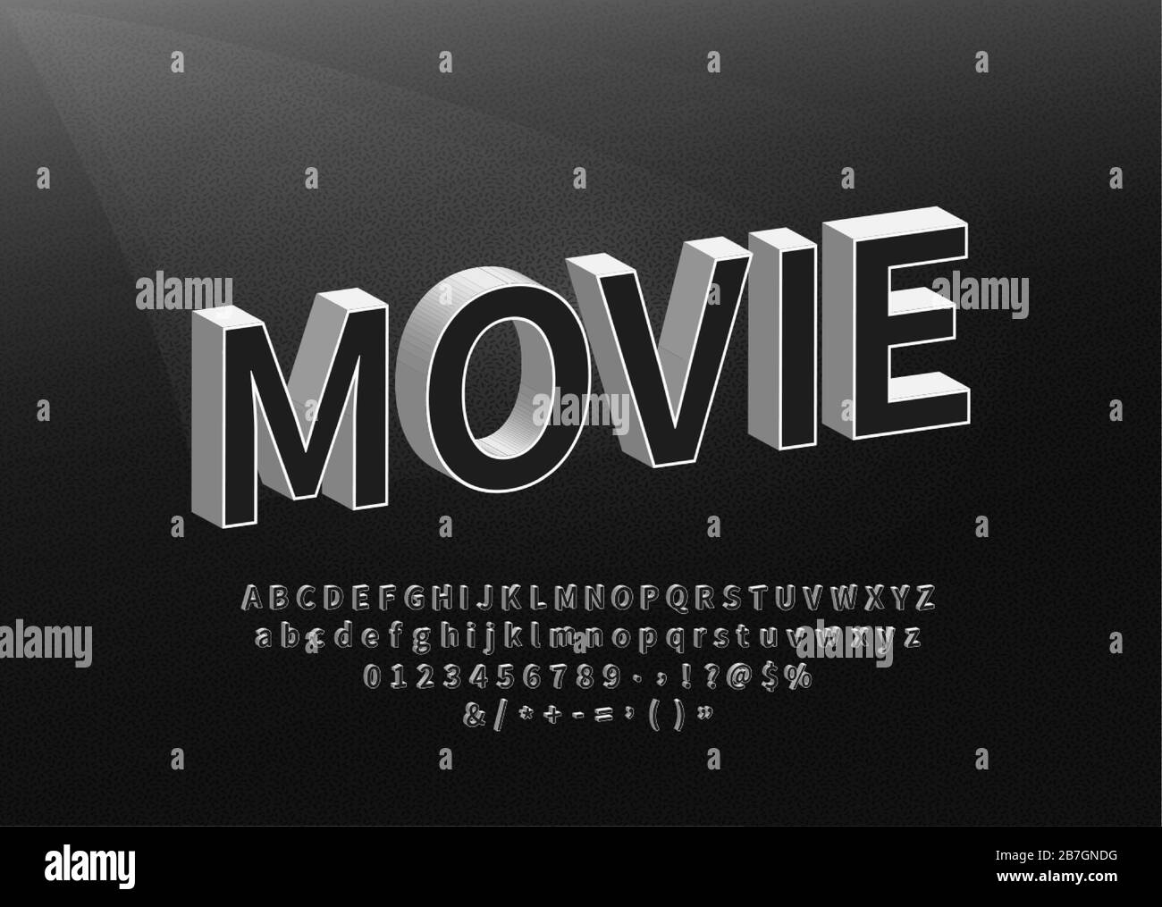 Alphabet Im Retro-Movie-Stil. Alte Schriftart mit schwarzem Titel auf strukturiertem Hintergrundvektor Stock Vektor