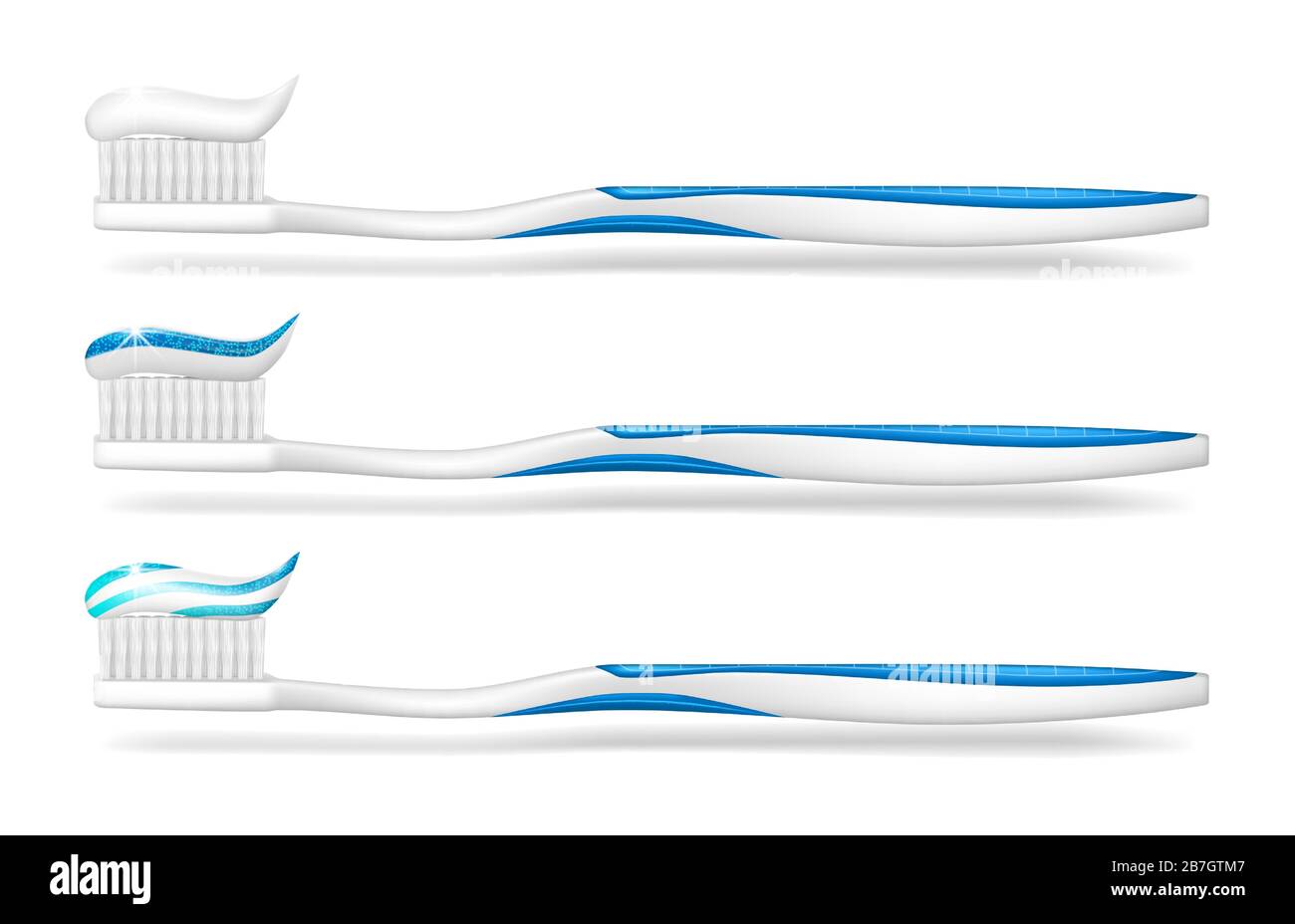Zahnbürste mit Zahnpasta isoliert. Verspotste Zahnbürste für das Posterdesign im Zahnpflege. Stomatologie weiße Zahnbürste. Vektorgrafiken Stock Vektor