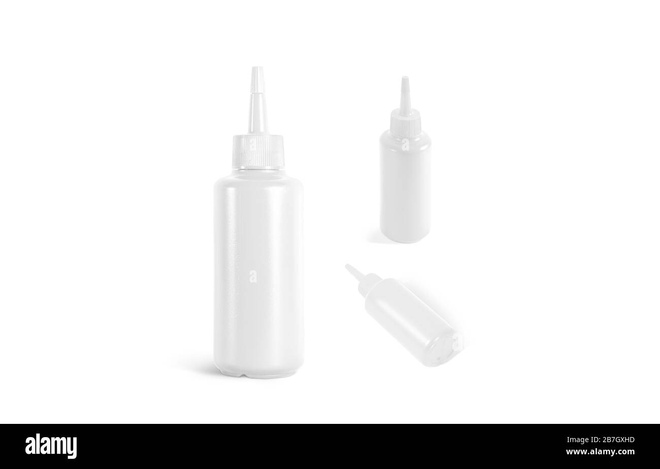 Blank weiße Squeeze Sauce Flasche Mock up, verschiedene Seiten Stockfoto