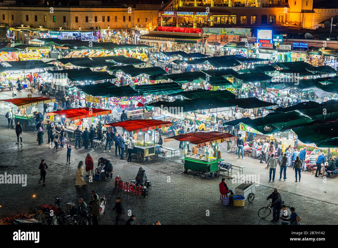 Jemaa el Fna Platz in der Nacht, Marrakesch. Marokko Stockfoto