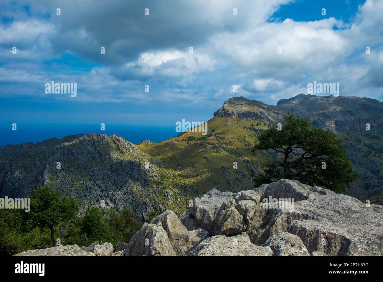 Straße nach Sa Calobra Canyon. Tramuntana Berge, Mallorca. Balearen, Spanien Stockfoto