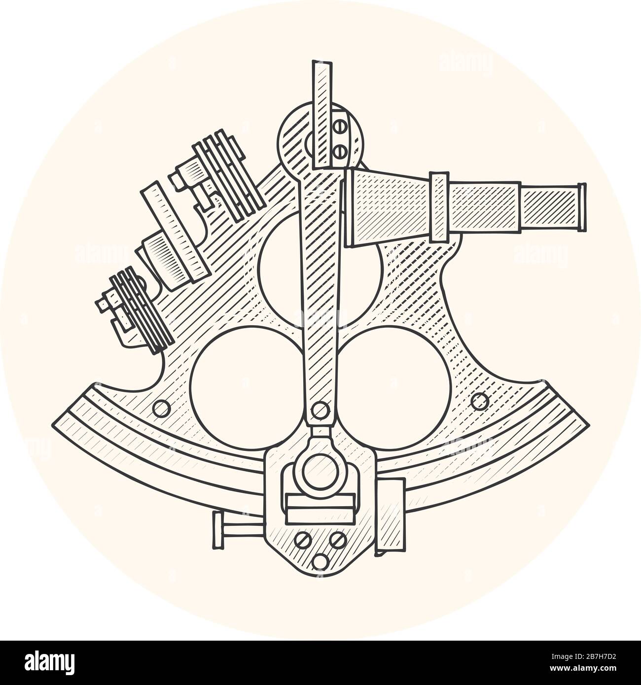 Sextant - uraltes Navigations-Sternenlabyrinth-Gerät, nautische Navigationsgeräte, isoliert auf weißem Hintergrund Stock Vektor