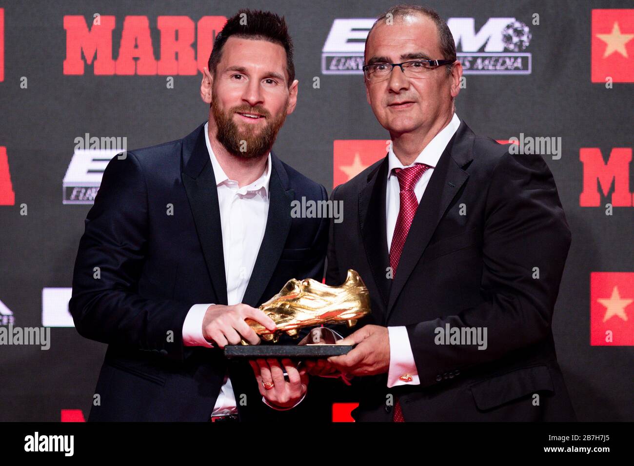 BARCELONA, SPANIEN - 16. OKTOBER: Leo Messi beim Golden Boot Trophäe Ceremony Award in Antiga Fabrica Estrella Damm am 16. Oktober 2019 in Barcelon Stockfoto