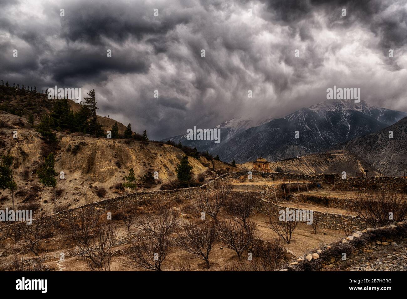 Mustang Landschaften im Schnee, Nepal Stockfoto